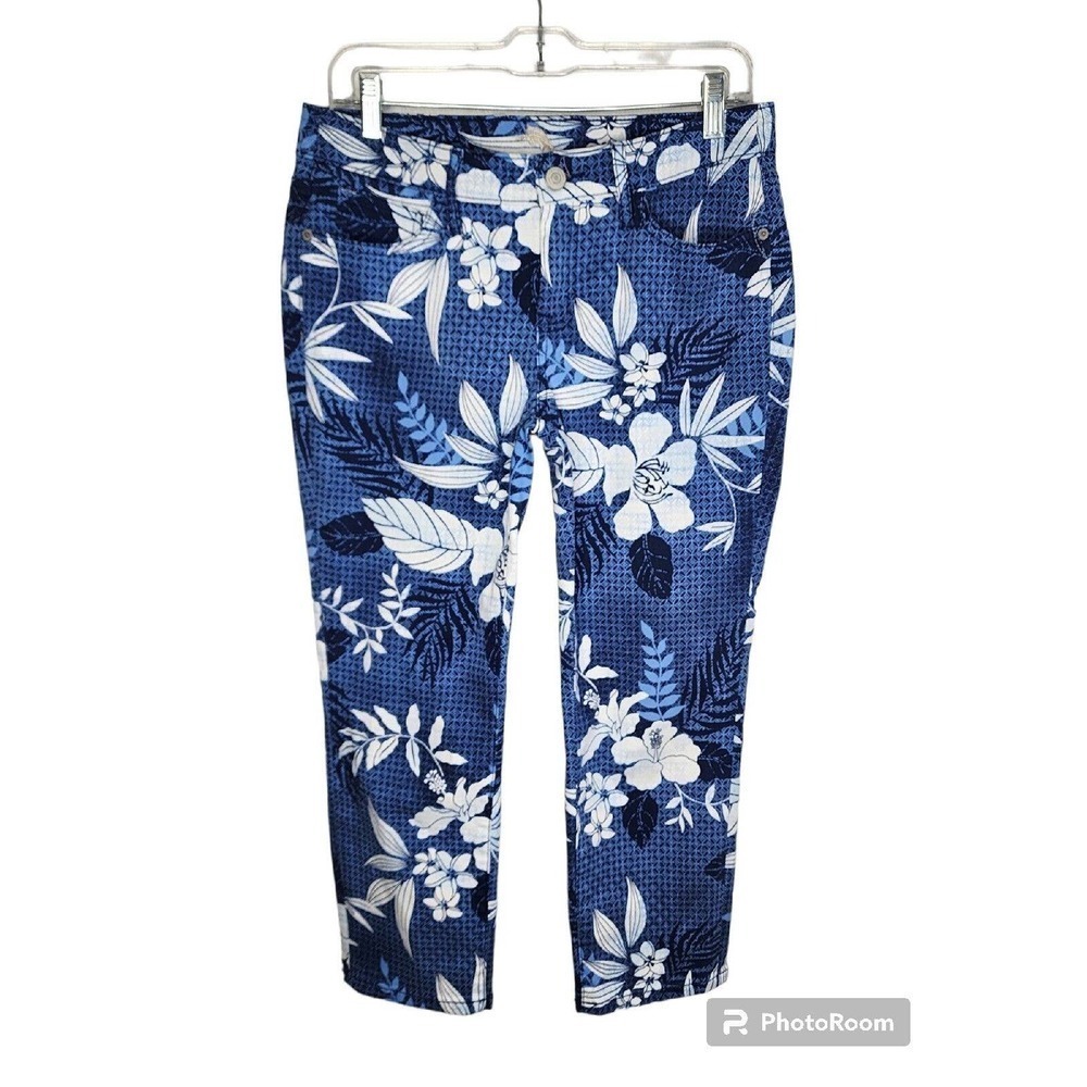 Tommy Bahama Basta Blossoms Crop Pants Denim Island Navy Women Size 28 - Picture 2 of 12